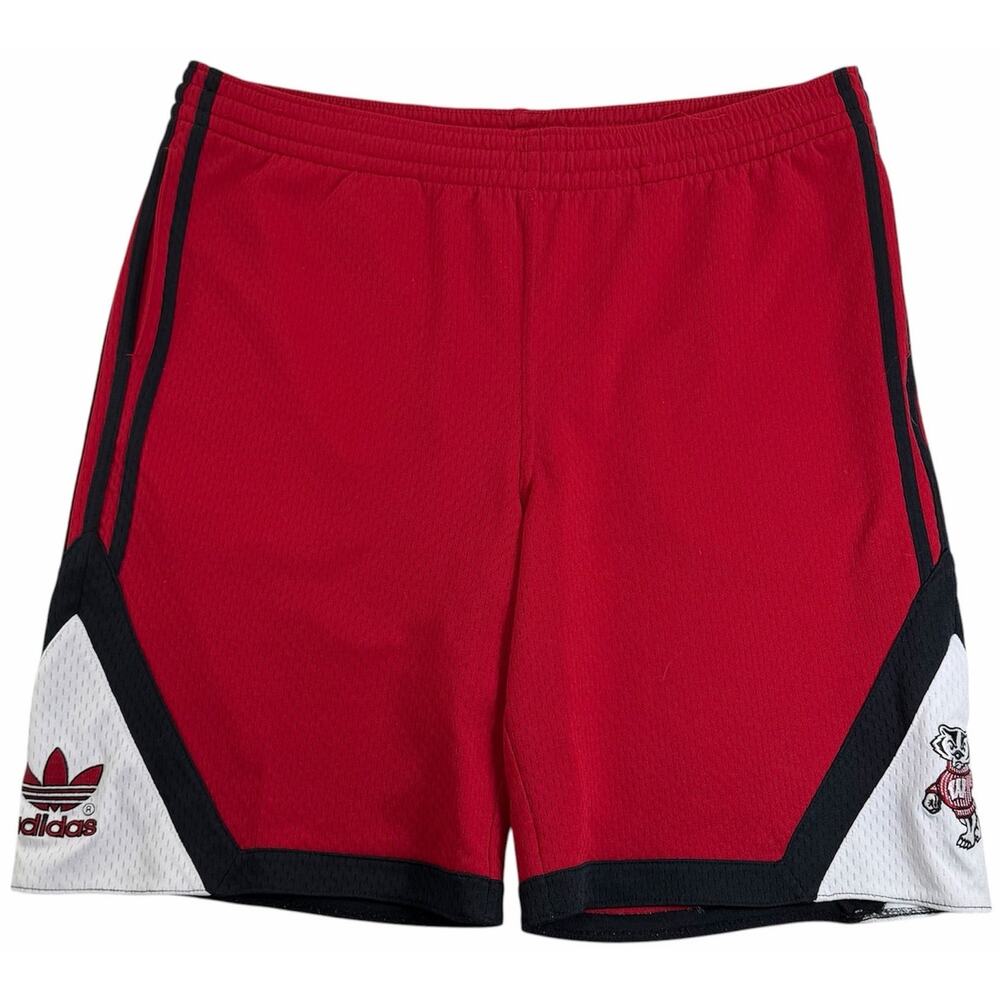 Vintage 90s y2k Adidas Wisconsin Badgers Red Athletic Men's XL Basketball Shorts